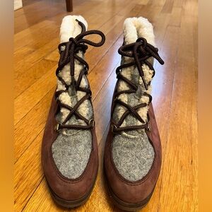 Sorel Boots Sneakchic Alpine Cattail Leather Fleece Fur Ankle Wine Grey Cream